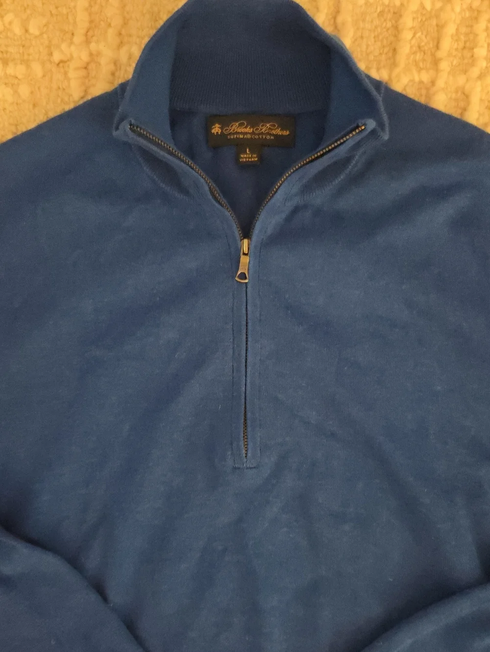 Brooks Brothers Supima Cotton Blue Quarter-Zip Cotton Pullover, L